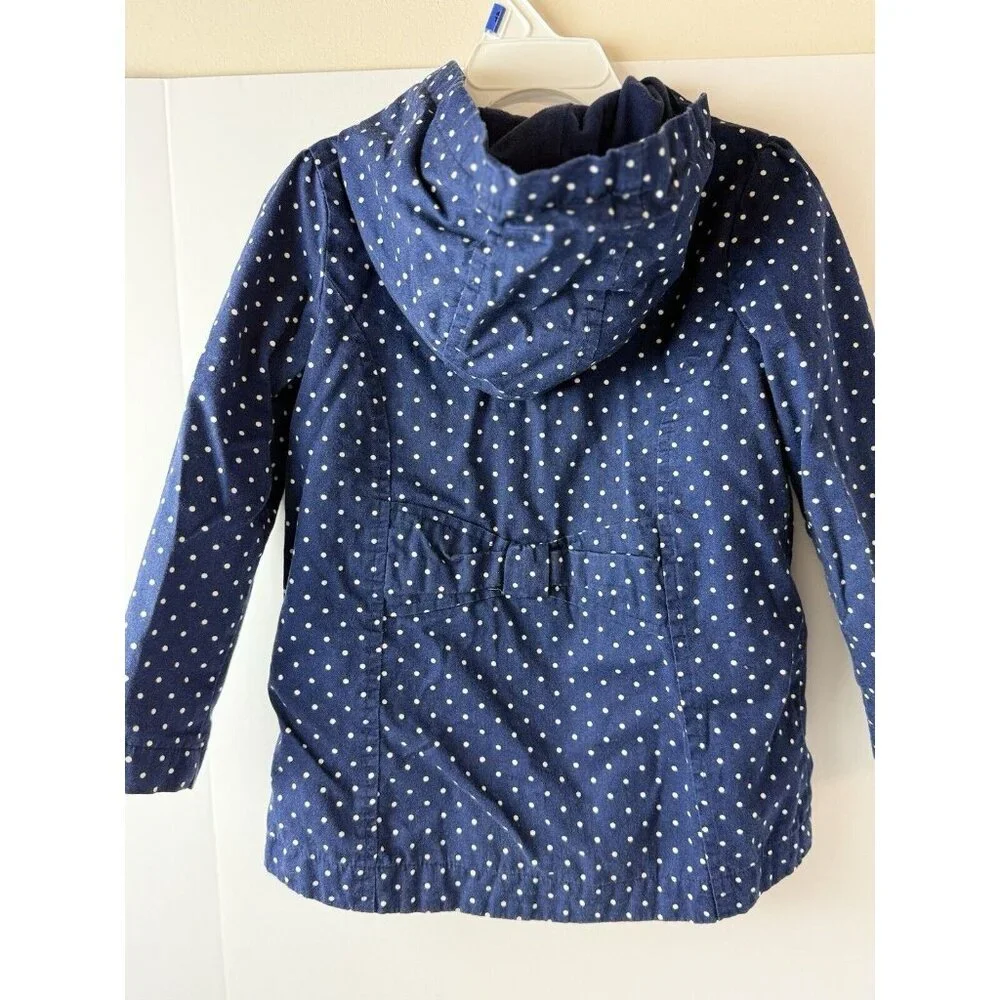 Gymboree Toddler Girls 4T Navy Blue White Polka Dot Coat Jacket Zip Pockets Bows